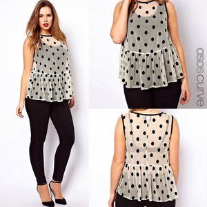 ASOS Curve Sheer Mesh Peplum Flocked Polka Dots